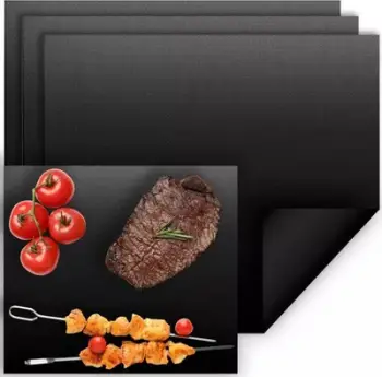 Mbështetëse jo-ngjitëse për skarë Grill Mat, set 3 copë, për furrë dhe skarë, e zezë