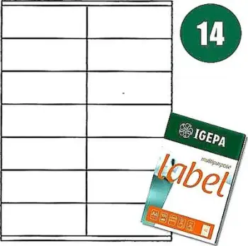 Etiketa ngjitëse Igepa Labels A4, 105 x 41 mm, 100 fletë, të bardha
