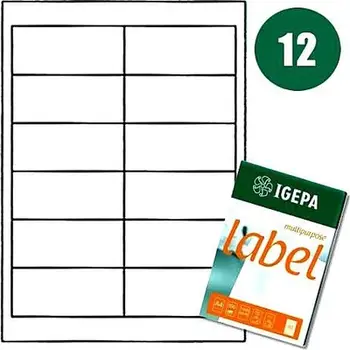 Etiketa vetëngjitëse Mondi A4 Igepa, 96.5 x 42.3 mm, 100 fletë, të bardha