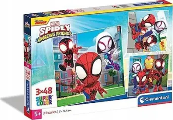 Puzzle Clementoni Marvel Spidey and His Amazing Friends, set 3x48 pjesë, për fëmijë 5 vjeç, shumëngjyrësh