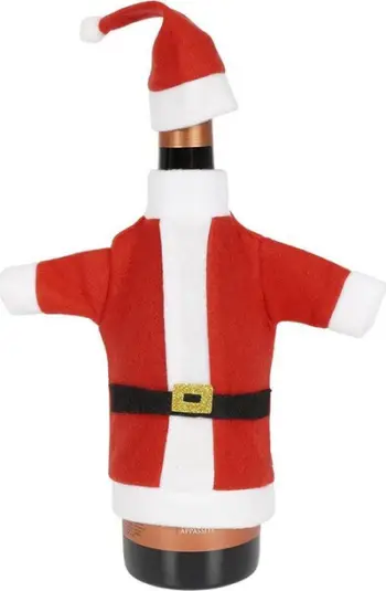 Mbështjellës shishe Krishtlindjesh, xhaketë dhe kapelë Santa, shumëngjyrësh