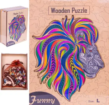 Puzzle druri Norimpex LION, 183 pjesë, me kuti druri, shumëngjyrësh