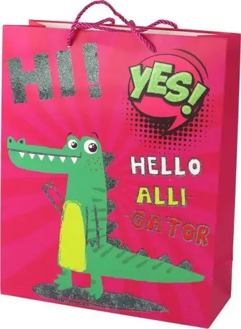 Kese dhuratash letre, motiv aligator, 41.5 x 30 x 12cm, rozë