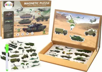 Puzzle magnetik Leantoys, tematikë lufte, tabelë me whiteboard, shumëngjyrësh