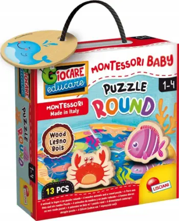 Puzzle druri rrethor Lisciani Montessori Baby, figura kafshësh, motiv deti