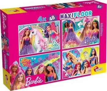 Puzzle dyshe Lisciani Barbie Maxifloor, set 4 x 48 pjesë, shumëngjyrëshe