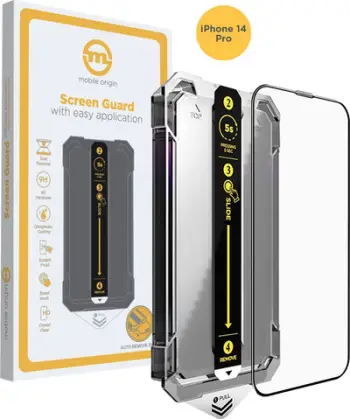 Mbrojtës ekrani Mobile Origin për iPhone 14 Pro, xham i fortë 9H, me kornizë aplikimi, transparent
