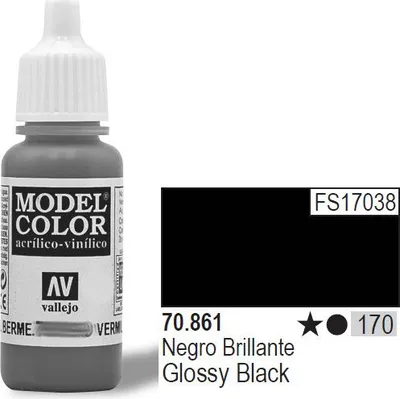 Bojë akrilike Vallejo Model Color 17ml, me shkëlqim, e zezë - 1