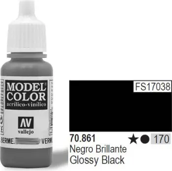 Bojë akrilike Vallejo Model Color 17ml, me shkëlqim, e zezë