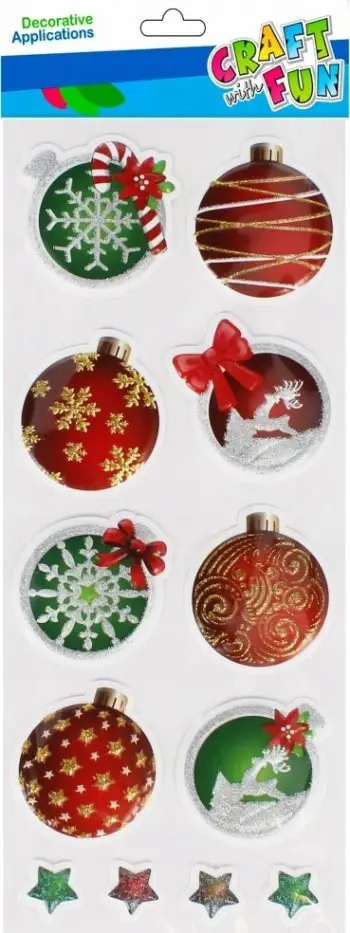 Stickerë dekorativë Craft with Fun Christmas, toptha dhe yje, shumëngjyrëshe