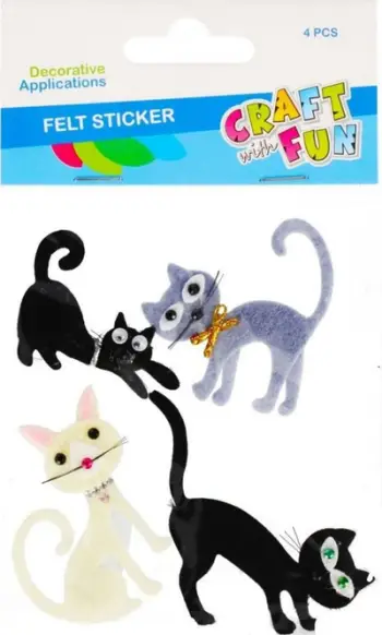 Stickers dekorativë Craft with Fun DEC Felt Kittens, 4 copë, mace, shumëngjyrëshe