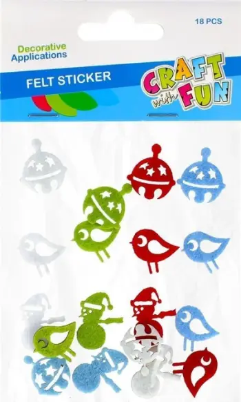 Stickers vetëngjitës dekorativë Craft with Fun Santa, filt, 18 copë, shumëngjyrëshe