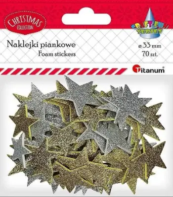 Stickerë shkumë Titanum Foam Stars, 33 mm, 70 copë, shumëngjyrëshe