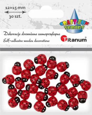 Stikera dekorative Titanum Wooden Ladybugs, druri 3D, 1.2 x 1.5 cm, 30 copë, shumëngjyrëshe