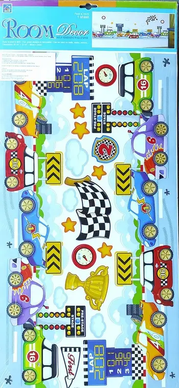 Stiker muri Room Decor Racing Cars, 60x32 cm, vetëngjitës, shumëngjyrësh