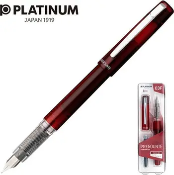 Stilograf Platinum Prefounte Fine, majë çeliku, trup transparent, i kuq