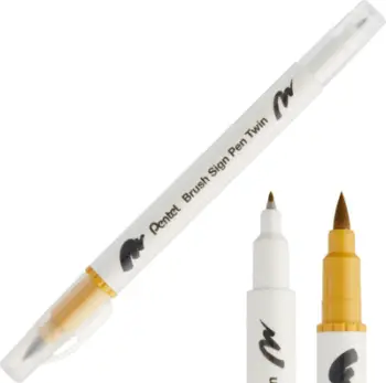 Stilolaps brush Pentel Brush Sign Pen Twin Tip SESW30C, dy maje, ngjyrë Gold Ochre