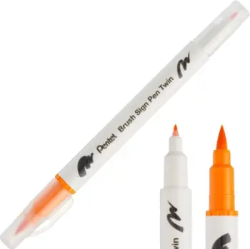 Stilolaps brush Pentel Sign Pen Twin Tip SESW30C, dy maja, ngjyrë okër