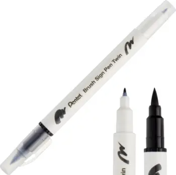 Stilolaps brush Pentel Sign Pen Twin Tip SESW30C, majë furçe dhe majë e imët, i zi