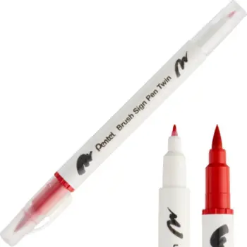 Stilolaps brush Pentel Sign Pen Twin Tip Sesw30C, majë e dyfishtë, i kuq