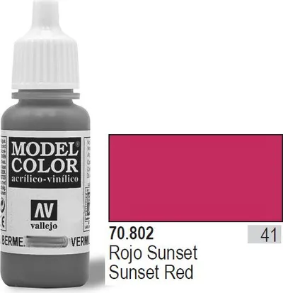 Bojë akrilike Vallejo Model Color Sunset Red, 17ml, mat, e kuqe - 1