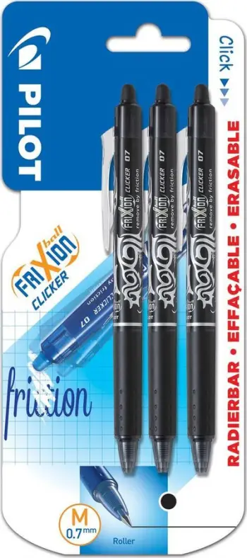 Stilolaps Pilot Frixion Clicker, 0.7mm, i zi, set me 3 copë