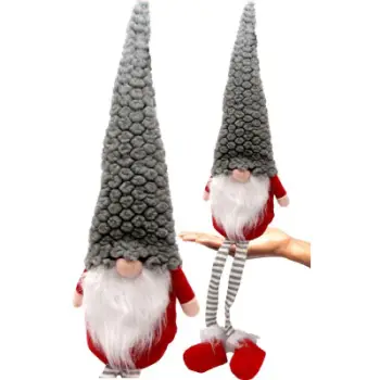 Dekoratë Krishtlindjesh Saska Christmas, xhuxh ulës me kapelë leshi, 50cm, gri e kuqe