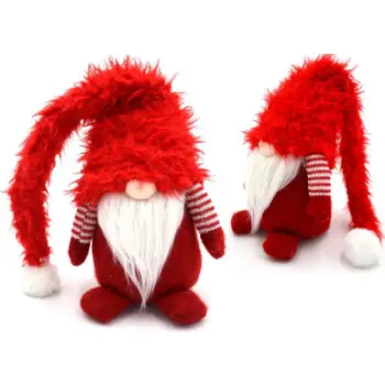 Figurë dekorative Saska Christmas Small Gnome With Fur Cap, 64.5cm, për Krishtlindje, e kuqe