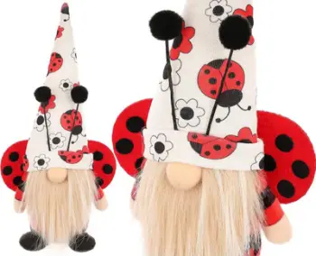 Figurinë dekorative Saska Gnome Ladybug, 24cm, pranverë Pashkë, e kuqe e bardhë