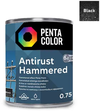 Bojë metalike Penta Color Antirust Hammered, antindryshk, 0.75L, e zezë