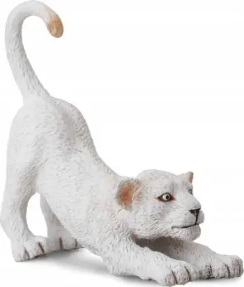 Figurinë kafshe Collecta White Stretching Lion Cub, këlysh luani, e bardhë