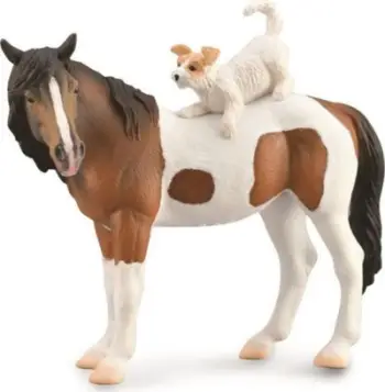 Figurinë lodër Collecta Horse Mare and Terrier, set me kalë dhe qen, shumëngjyrëshe