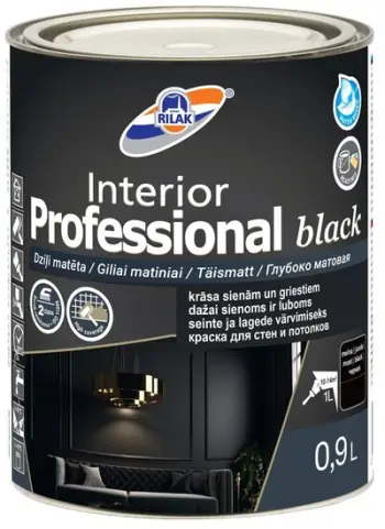 Bojë për mure Rilak Interior Professional Black, akrilike, mat, 0.9L, e zezë