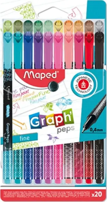 Stilolapsa me ngjyra Maped Fineliner Graph Peps Deco, 20 copë