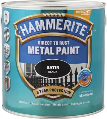 Bojë metali Hammerite Satin Finish, 2.5L, gjysmë-mate, e zezë