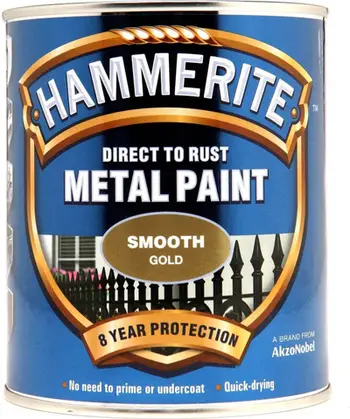Bojë metali Hammerite Smooth Finish, 250ml, ari