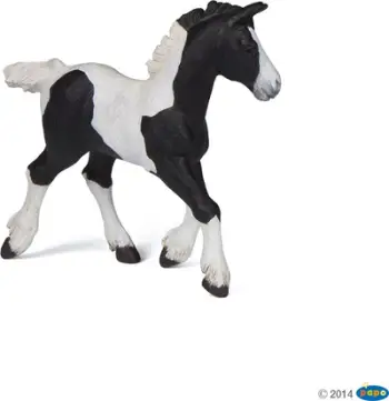 Figurinë PAPO Horse and Ponies Black Pie, këlysh kali Cob, PVC, bardh e zi
