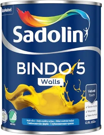 Bojë murale Sadolin Bindo 5, mat e brendshme, bazë e bardhë, 0.9L