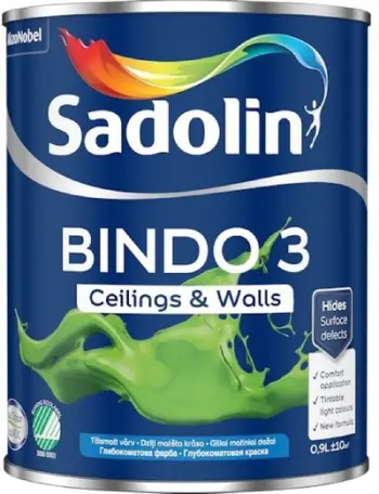 Bojë muri Sadolin Bindo 3 BW, 0.9L, mat e thellë, e bardhë