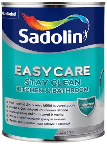 Bojë muri Sadolin EasyCare Kitchen & Bathroom, mat, rezistente ndaj lagështisë, 1L, e bardhë