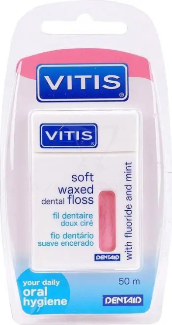 Fije dentare Vitis Sensitive Floss, për dhëmbë të ndjeshëm, 50m, rozë