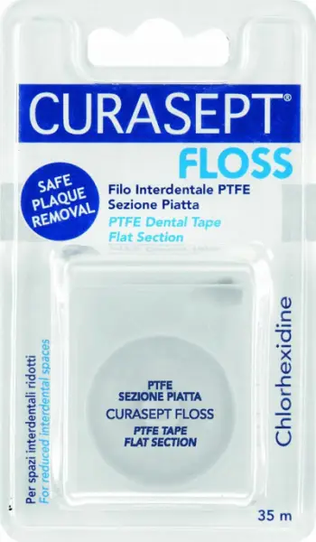 Fije dhëmbësh Curasept Dental Tape PTFE, seksion i sheshtë, sipërfaqe Teflon, 35 m