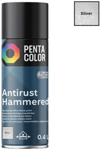 Bojë sprej metalike Penta Color Antirust Hammered, 400ml, efekt çekiçi, argjend