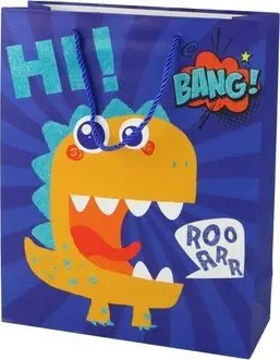 Qese dhuratash Blue Dinosaur, letre, 41.5 x 30 x 12 cm, blu e errët
