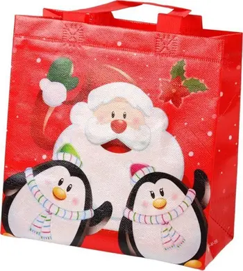 Qese dhuratash Santa and Penguins, 22 x 22 x 11cm, e kuqe