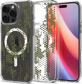 Mbrojtëse telefoni Spigen Ultra Hybrid MagSafe, për iPhone 16 Pro, model Digital Camo, transparente