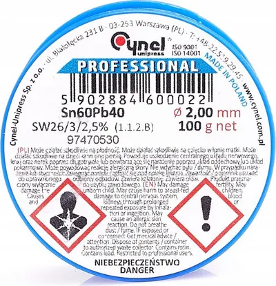 Fije saldimi Cynel Sn60Pb40, 2 mm, 100 g, argjendtë - 3