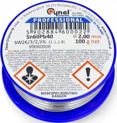 Fije saldimi Cynel Sn60Pb40, 2 mm, 100 g, argjendtë - 5