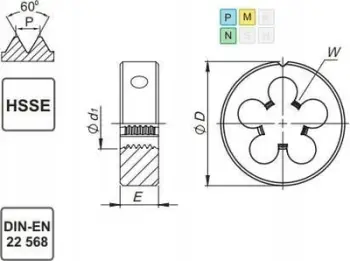 Filier rrethor Fanar DIE M10x1.25 DIN 22568, HSSE, për inoks