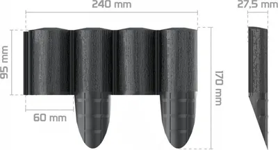 Bordurë kopshti Cellfast Palisade Wood Structure, 2.4m, plastike rezistente, antracit e zezë - 2
